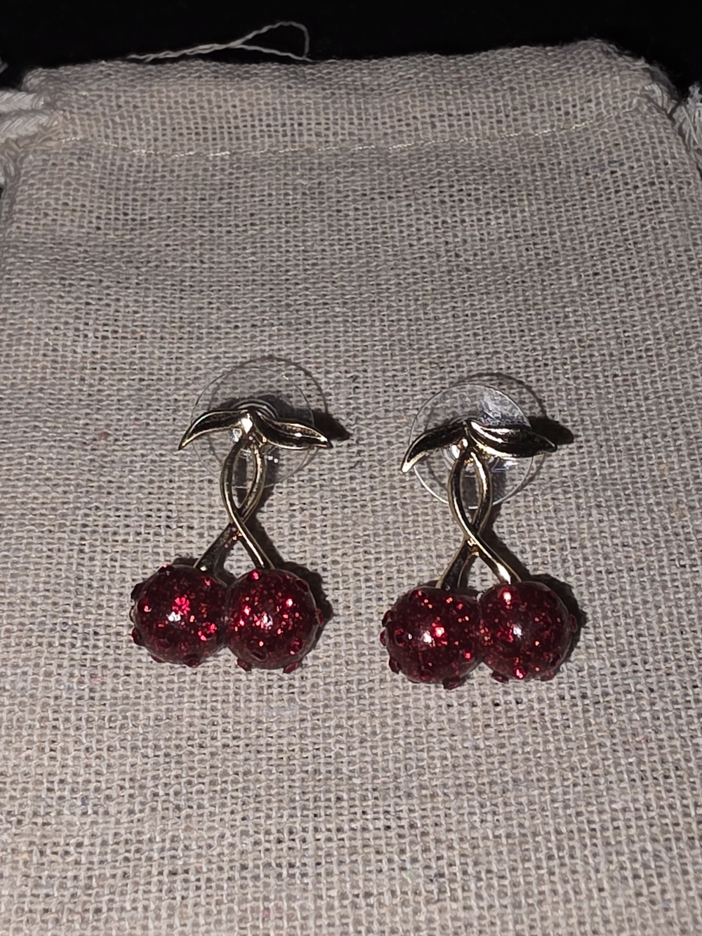 Betsey Johnson Red Glitter Cherry Stud Earrings